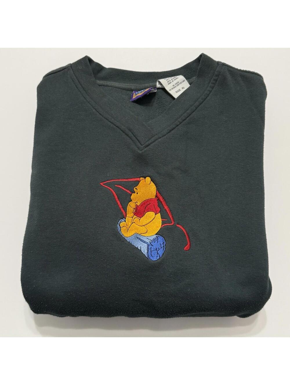 Vintage Disney Womens Winnie The Pooh 100 Acre V Neck Sweatshirt Green Size XL